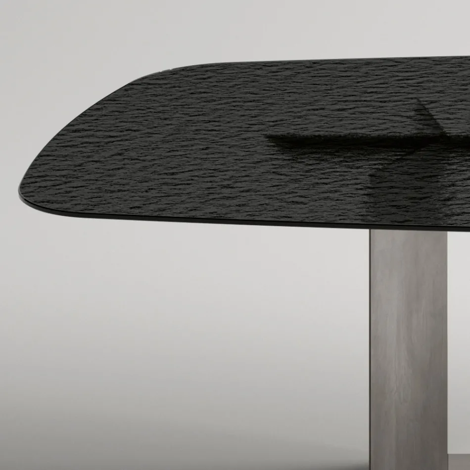 Table de salle à manger design fabriquée en Italie, en verre fusionné bronze ou fumé - Moro Viadurini