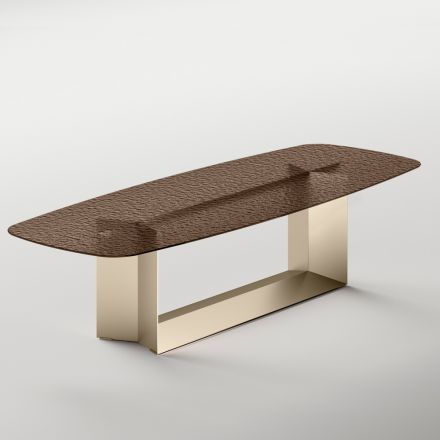 Table de salle à manger design fabriquée en Italie, en verre fusionné bronze ou fumé - Moro Viadurini