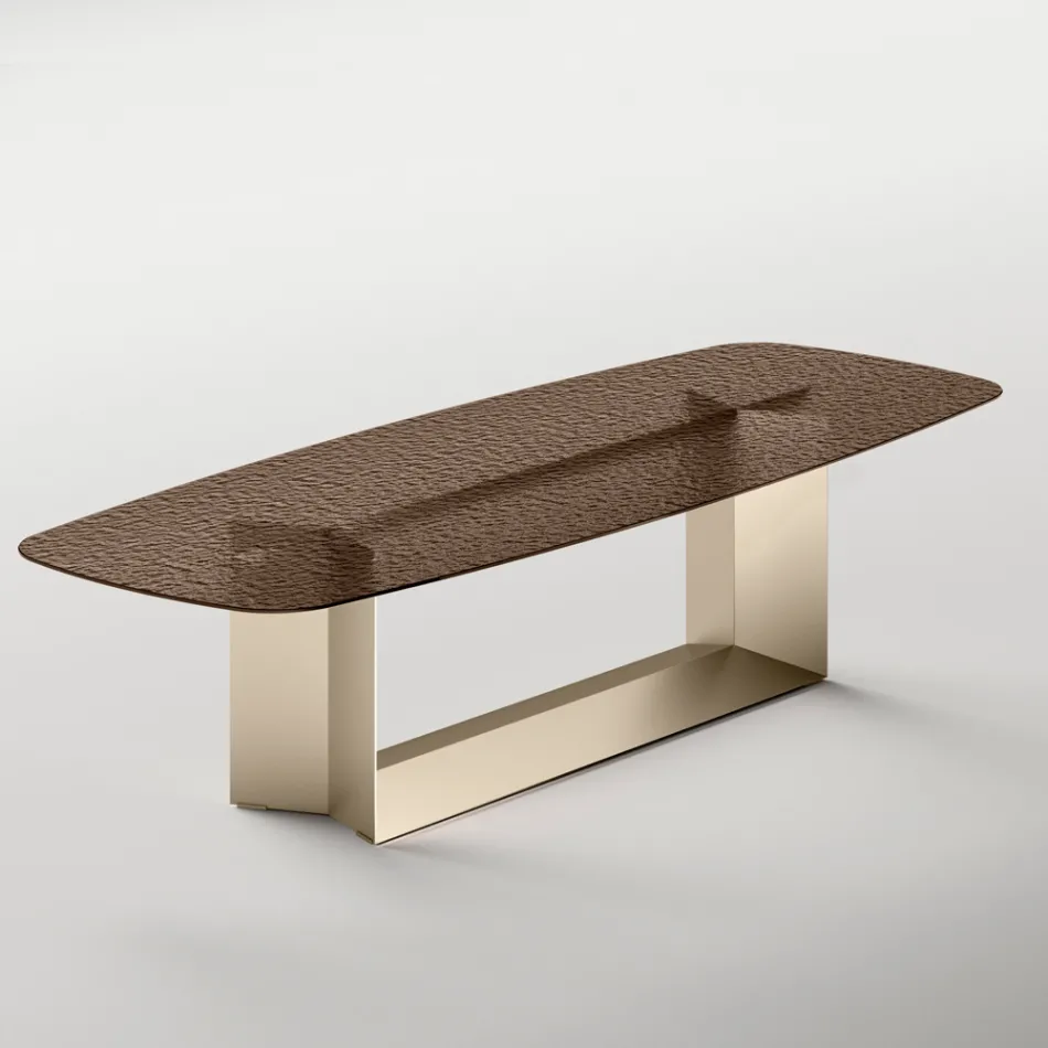 Table de salle à manger design fabriquée en Italie, en verre fusionné bronze ou fumé - Moro Viadurini