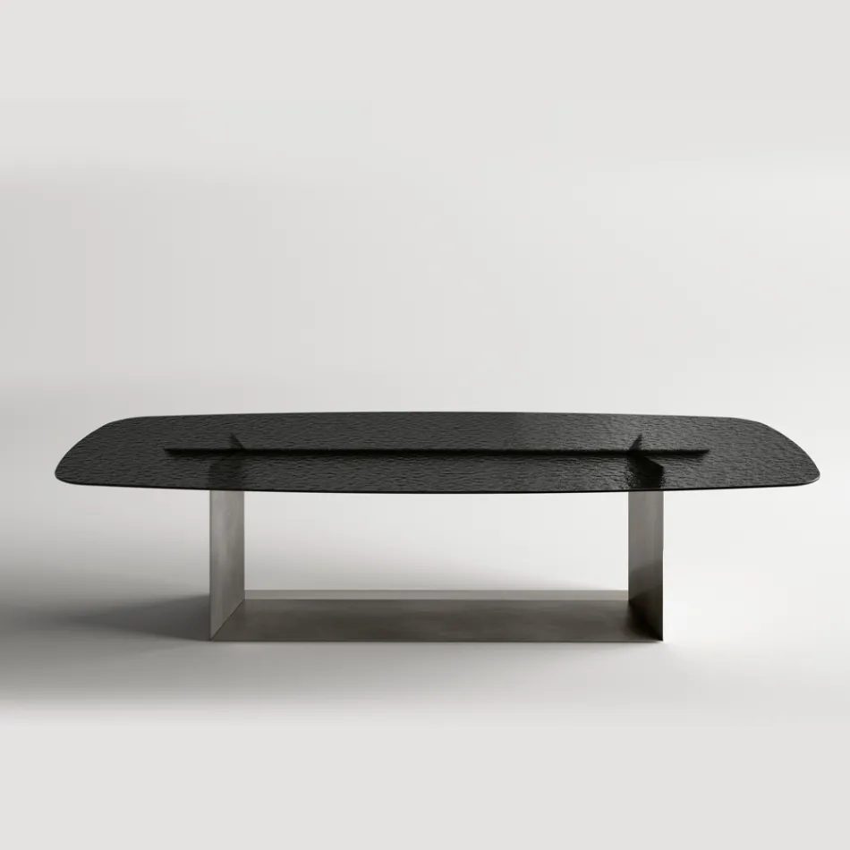 Table de salle à manger design fabriquée en Italie, en verre fusionné bronze ou fumé - Moro Viadurini