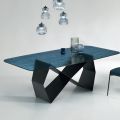 Table à manger en verre martelé et métal noir Made in Italy - Mirco