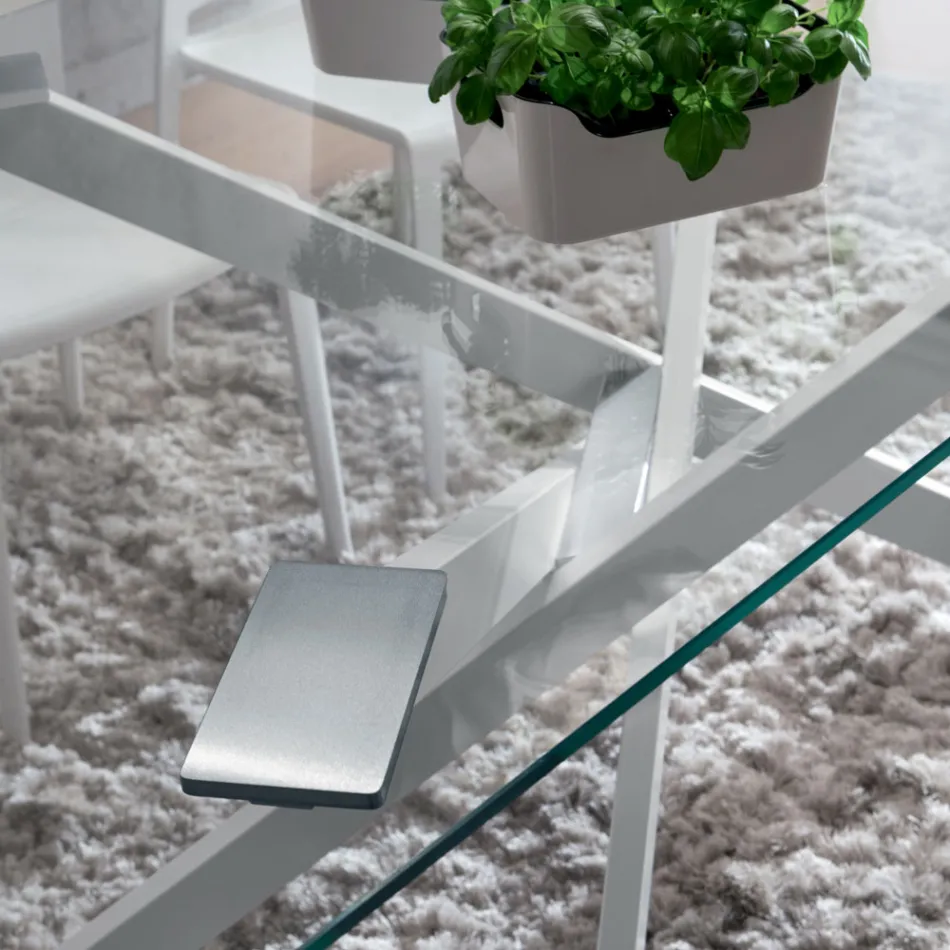 Table à manger de luxe en verre trempé et métal fabriquée en Italie - Carlino Viadurini