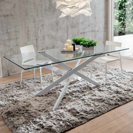 Table à manger de luxe en verre trempé et métal fabriquée en Italie - Carlino Viadurini