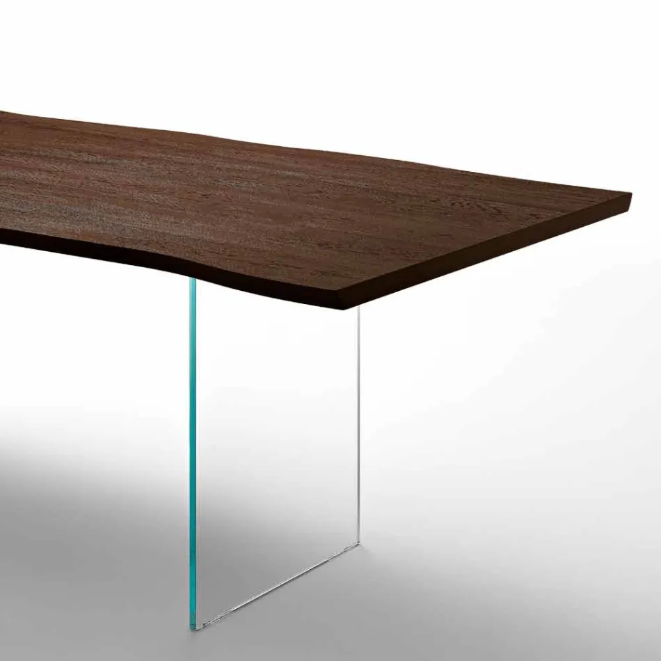 Table à manger moderne bois 100x200cm avec pieds en verre Flora Viadurini