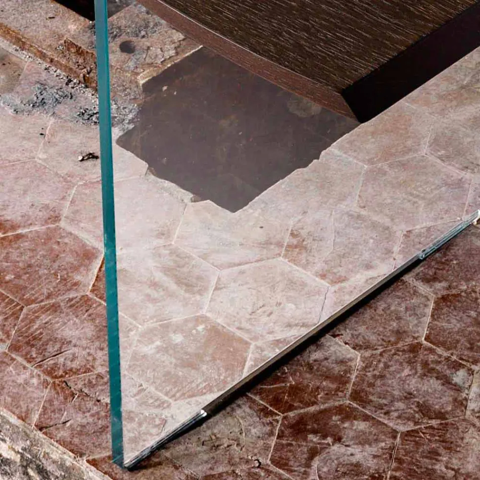 Table à manger moderne bois 100x200cm avec pieds en verre Flora Viadurini