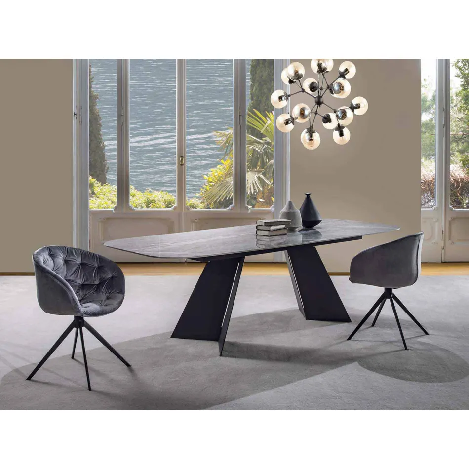 Table à manger moderne avec plateau en grès cérame - Meduno Viadurini