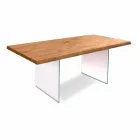 Table à manger moderne en placage de chêne, pieds en verre Nico Viadurini