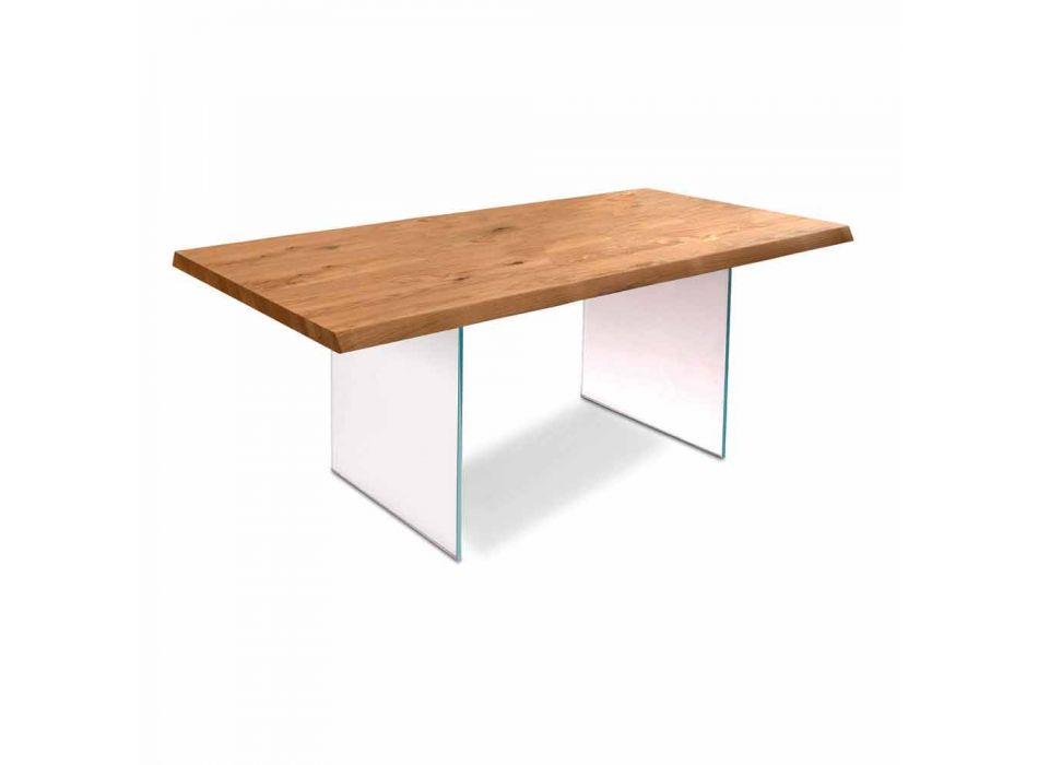 Table à manger moderne en placage de chêne, pieds en verre Nico Viadurini