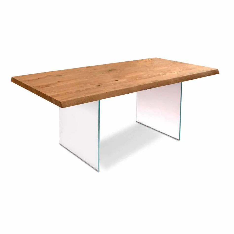 Table à manger moderne en placage de chêne, pieds en verre Nico Viadurini