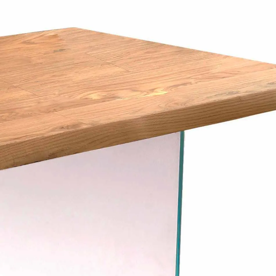 Table à manger moderne en placage de chêne, pieds en verre Nico Viadurini