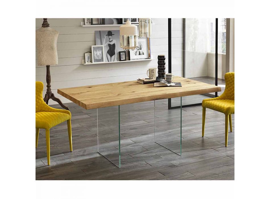 Table à manger moderne en placage de chêne, pieds en verre Nico Viadurini