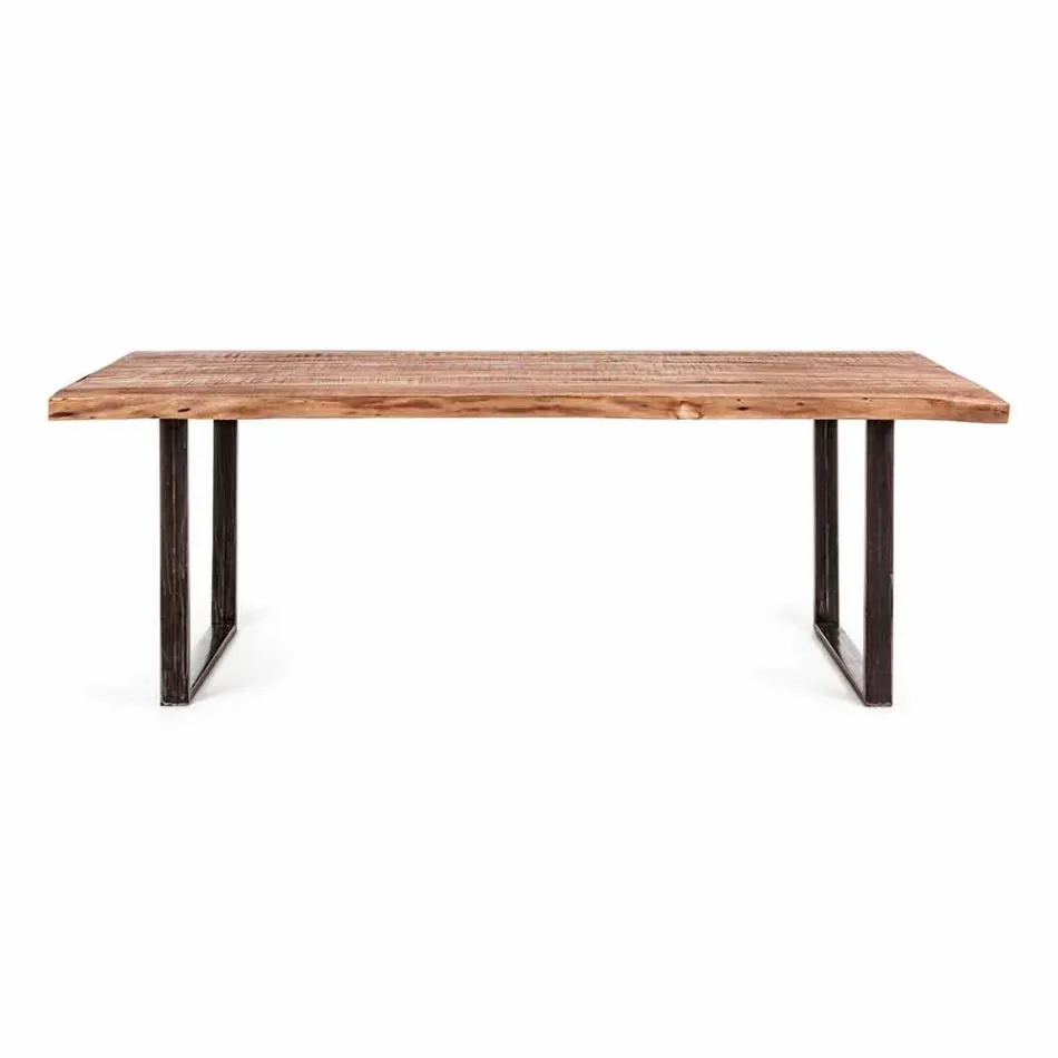 Table à manger moderne en bois d'acacia et acier Homemotion - Bingo Viadurini