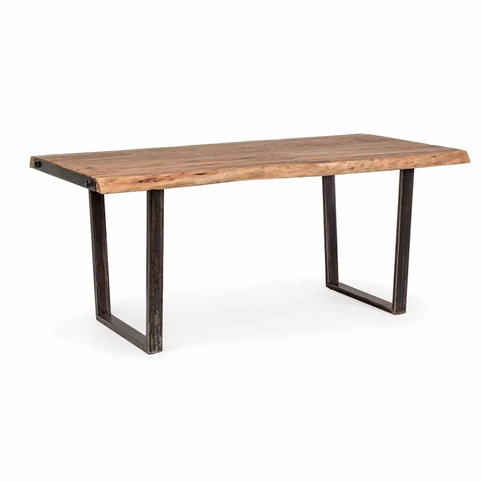 Table à manger moderne en bois d'acacia et acier Homemotion - Bingo Viadurini
