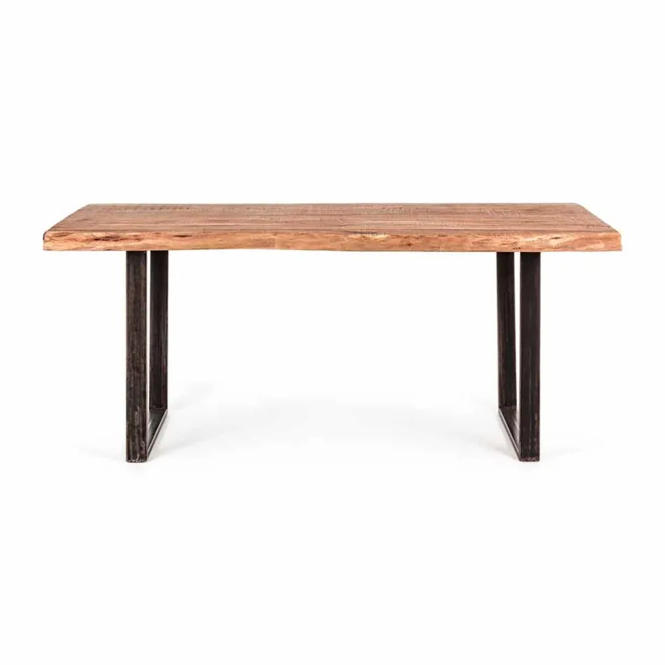 Table à manger moderne en bois d'acacia et acier Homemotion - Bingo Viadurini