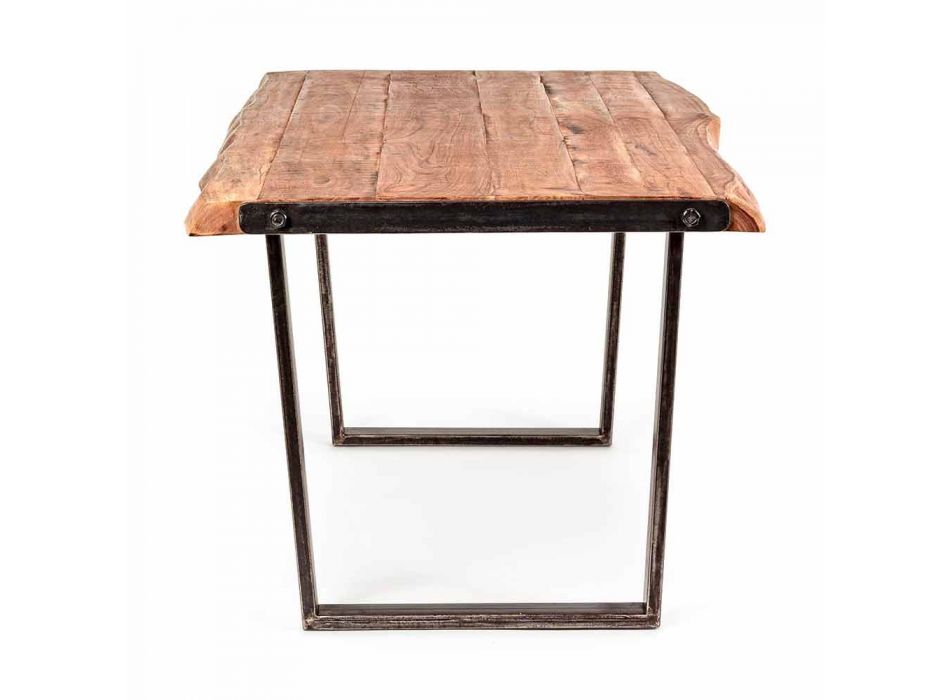 Table à manger moderne en bois d'acacia et acier Homemotion - Bingo Viadurini