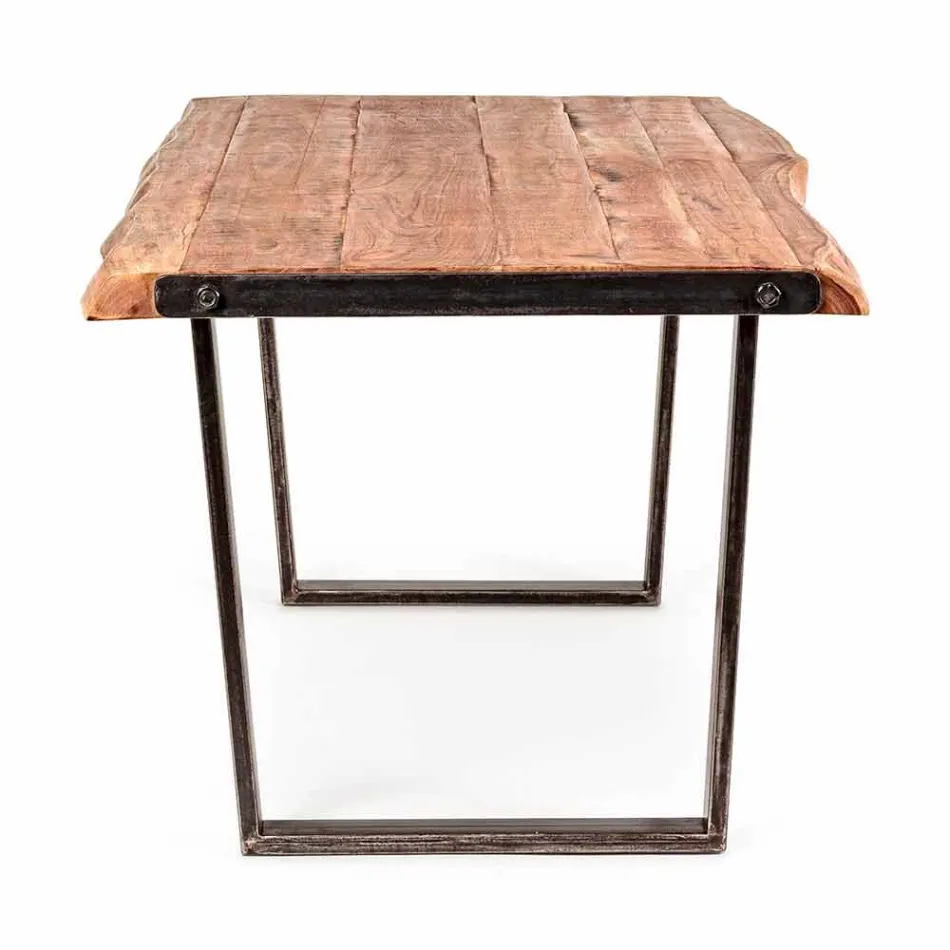 Table à manger moderne en bois d'acacia et acier Homemotion - Bingo Viadurini