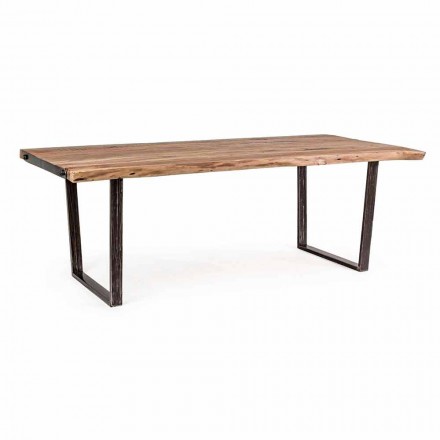 Table à manger moderne en bois d'acacia et acier Homemotion - Bingo Viadurini