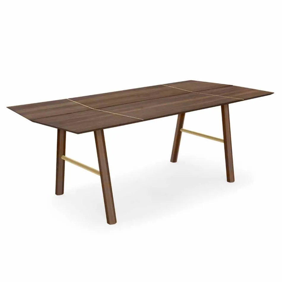 Table à manger moderne en bois de frêne avec détails noirs ou dorés - Andria Viadurini