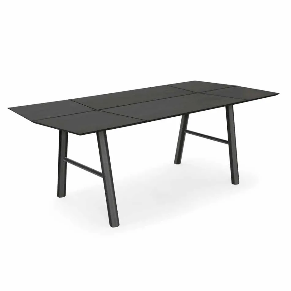 Table à manger moderne en bois de frêne avec détails noirs ou dorés - Andria Viadurini