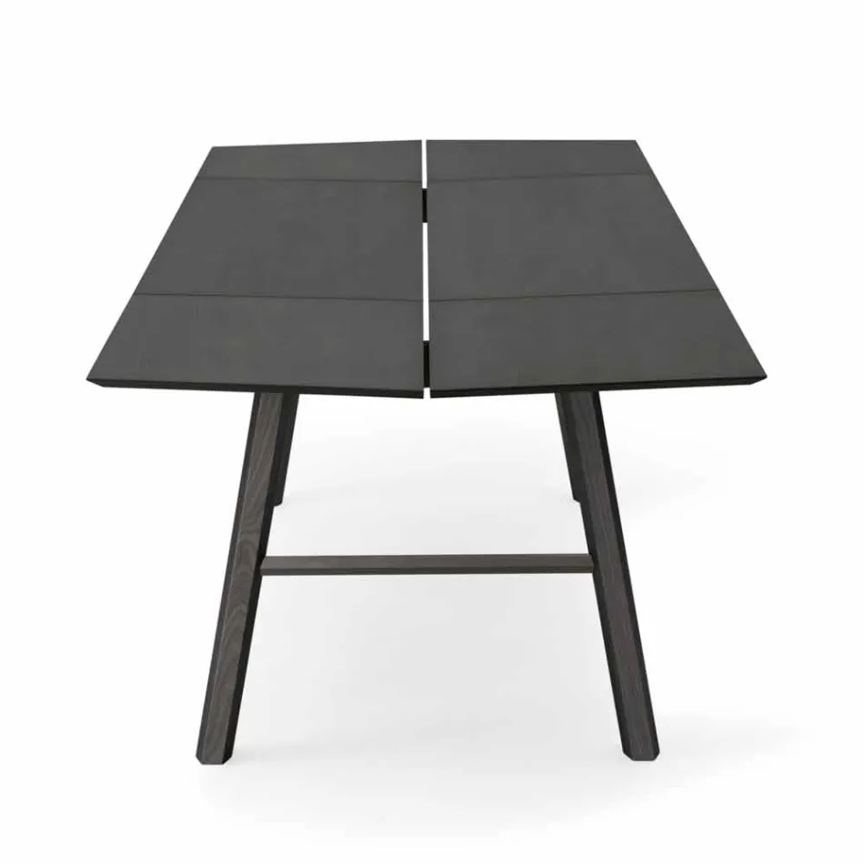 Table à manger moderne en bois de frêne avec détails noirs ou dorés - Andria Viadurini