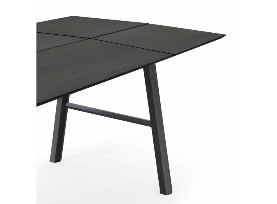 Table à manger moderne en bois de frêne avec détails noirs ou dorés - Andria Viadurini