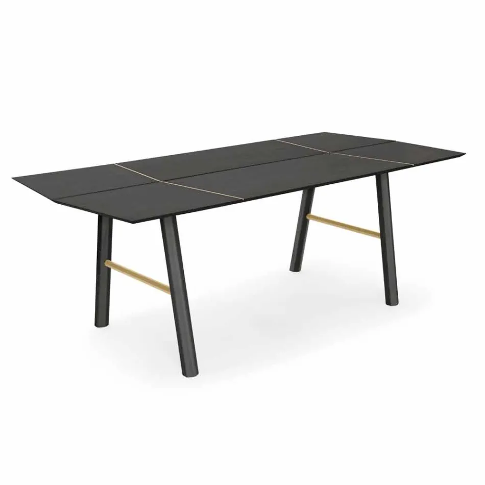 Table à manger moderne en bois de frêne avec détails noirs ou dorés - Andria Viadurini