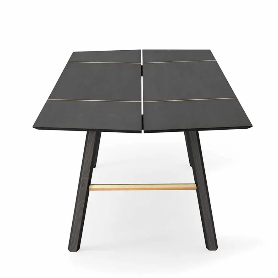 Table à manger moderne en bois de frêne avec détails noirs ou dorés - Andria Viadurini