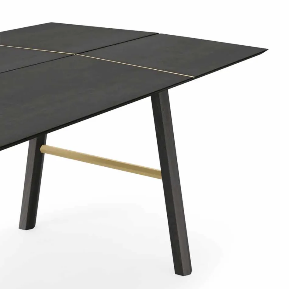 Table à manger moderne en bois de frêne avec détails noirs ou dorés - Andria Viadurini