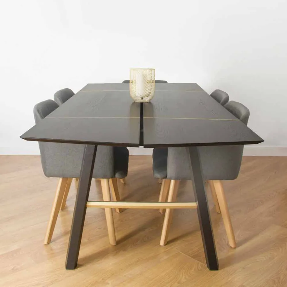 Table à manger moderne en bois de frêne avec détails noirs ou dorés - Andria Viadurini