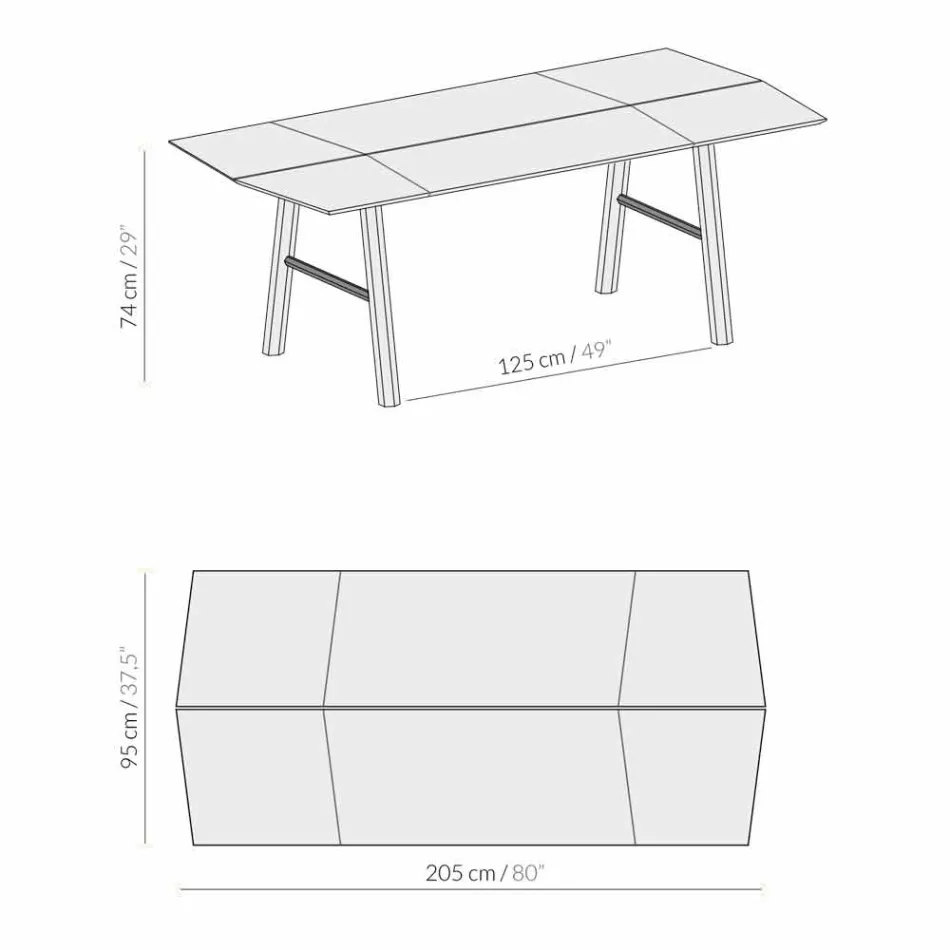 Table à manger moderne en bois de frêne avec détails noirs ou dorés - Andria Viadurini