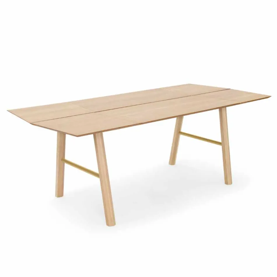 Table à manger moderne en bois de frêne avec détails noirs ou dorés - Andria Viadurini