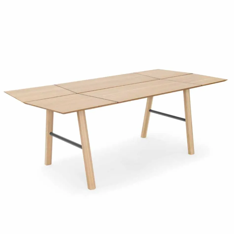 Table à manger moderne en bois de frêne avec détails noirs ou dorés - Andria Viadurini