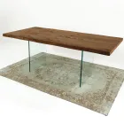 Table à manger moderne en bois plaqué et verre fabriquée en Italie - Strappo Viadurini