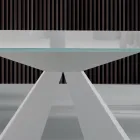 Table à manger moderne en verre et acier blanc fabriquée en Italie - Dalmatien Viadurini