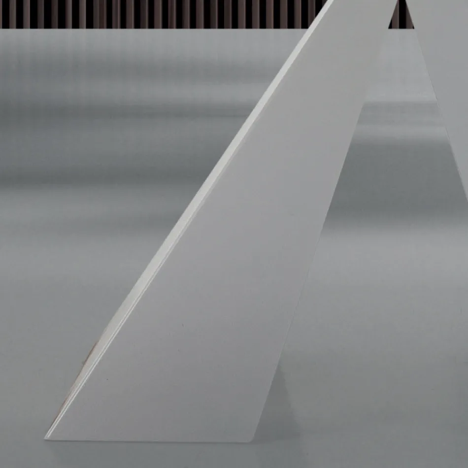 Table à manger moderne en verre et acier blanc fabriquée en Italie - Dalmatien Viadurini