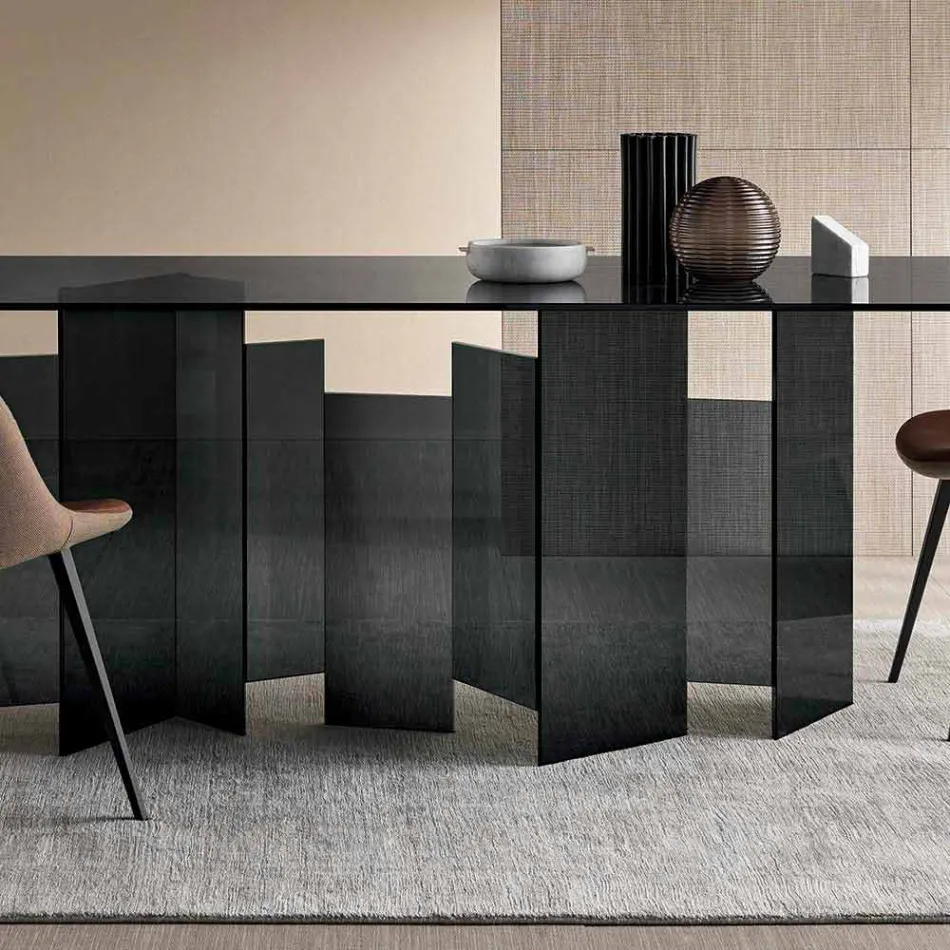 Table à manger moderne en verre extralight ou fumé fabriqué en Italie - aléatoire Viadurini