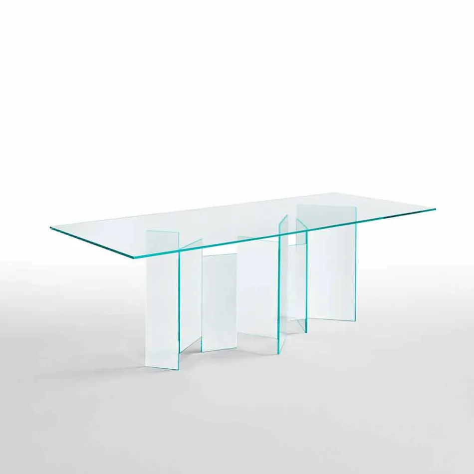 Table à manger moderne en verre extralight ou fumé fabriqué en Italie - aléatoire Viadurini