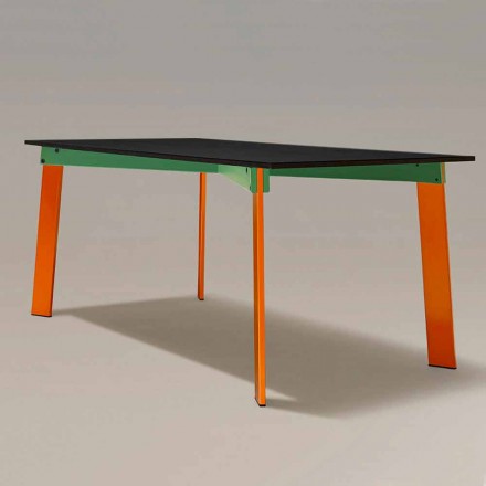 Table à manger moderne avec plateau en bois et base en acier Made in Italy - Aronte Viadurini