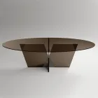 Table à manger ovale avec plateau et base en verre Made in Italy - Tiseo Viadurini