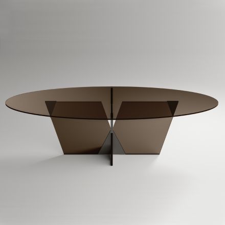 Table à manger ovale avec plateau et base en verre Made in Italy - Tiseo Viadurini