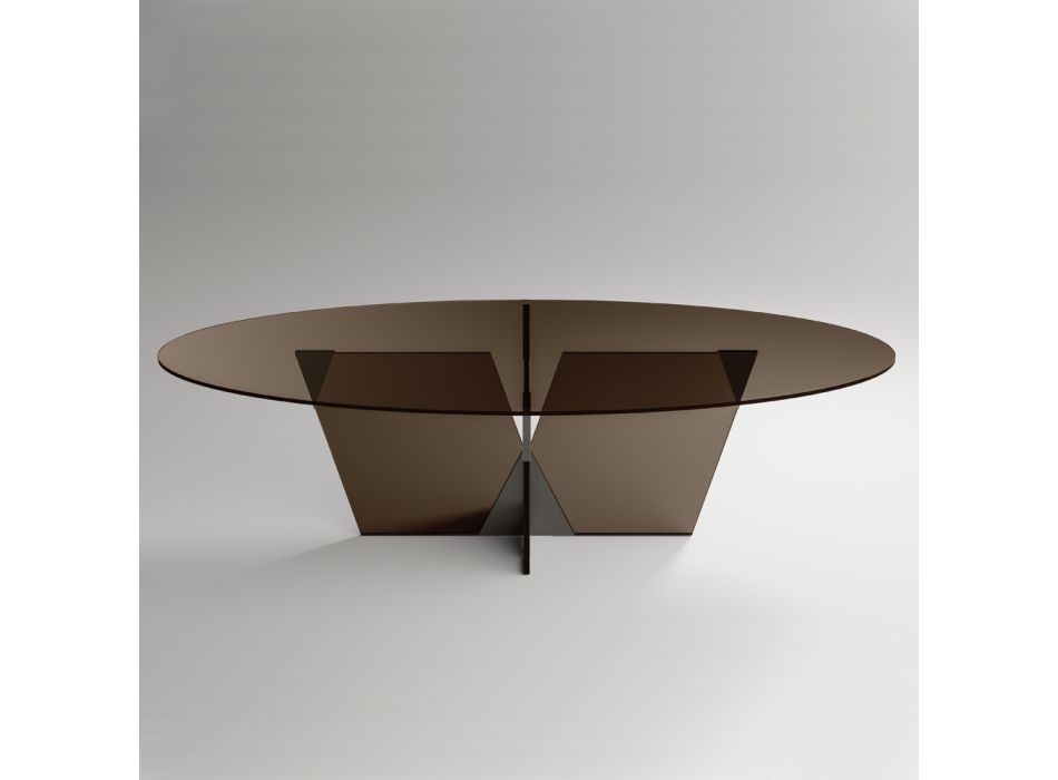 Table à manger ovale avec plateau et base en verre Made in Italy - Tiseo Viadurini