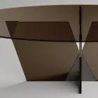 Table à manger ovale avec plateau et base en verre Made in Italy - Tiseo Viadurini