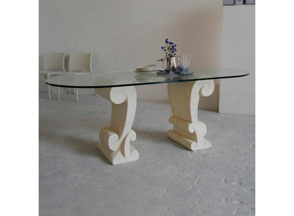 table à manger ovale de pierre et cristal design classique Arachné Viadurini