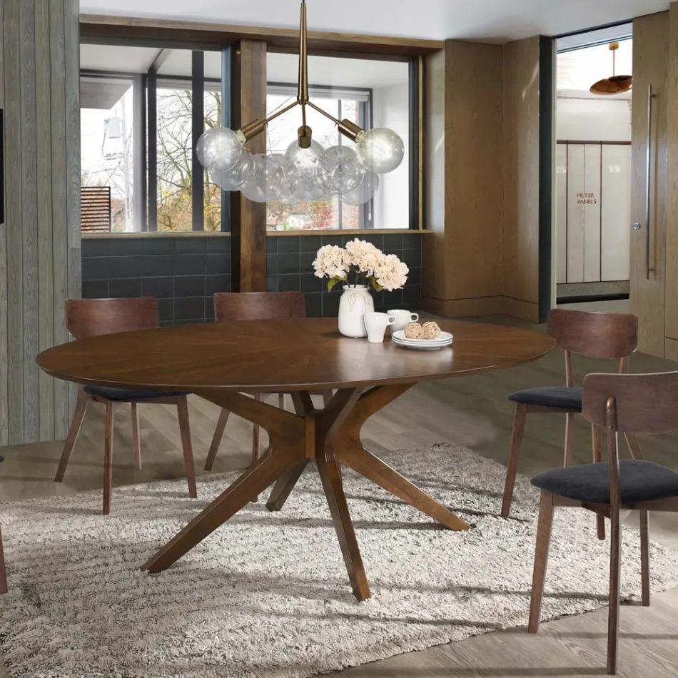 Table à manger ovale en Mdf avec structure en bois massif - Fulmine Viadurini