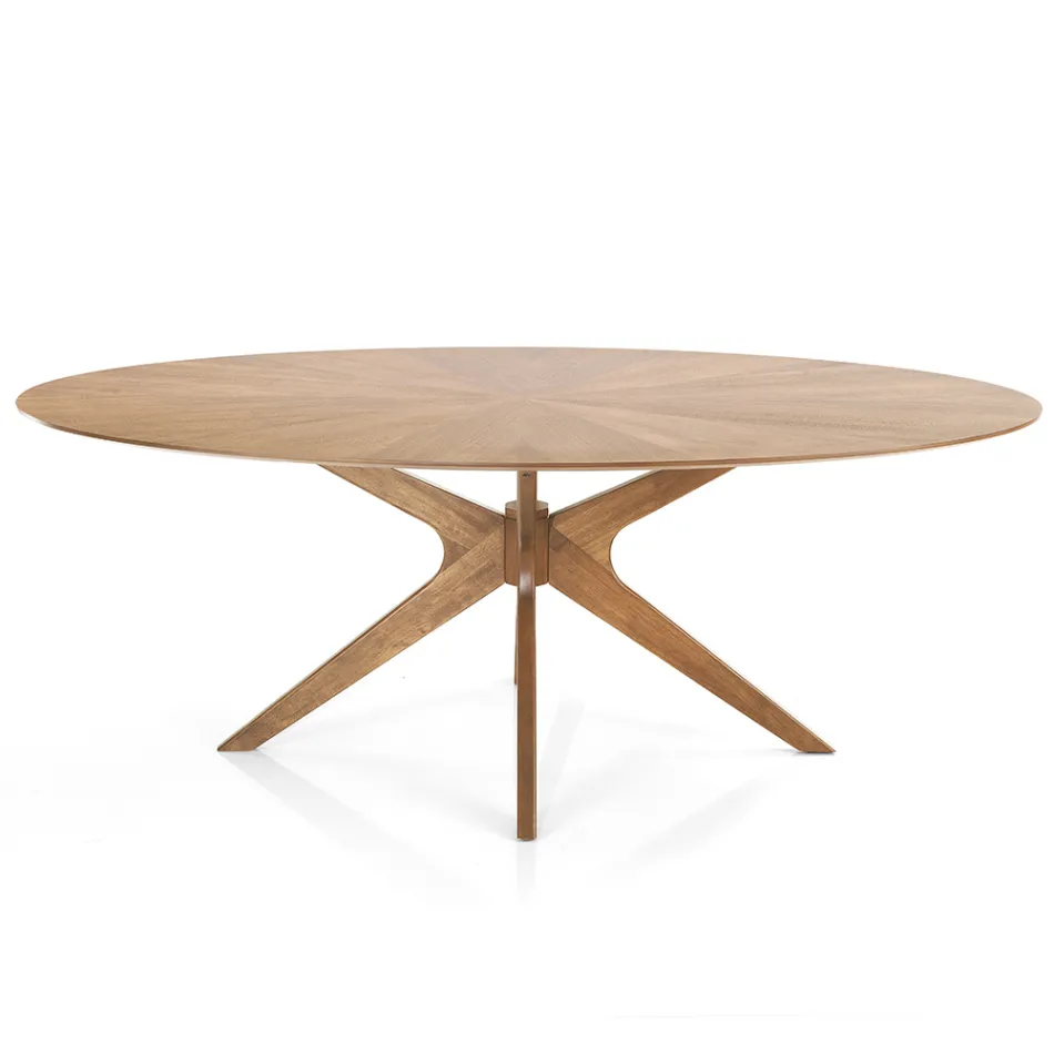 Table à manger ovale en Mdf avec structure en bois massif - Fulmine Viadurini