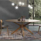 Table à manger ovale en Mdf avec structure en bois massif - Fulmine Viadurini