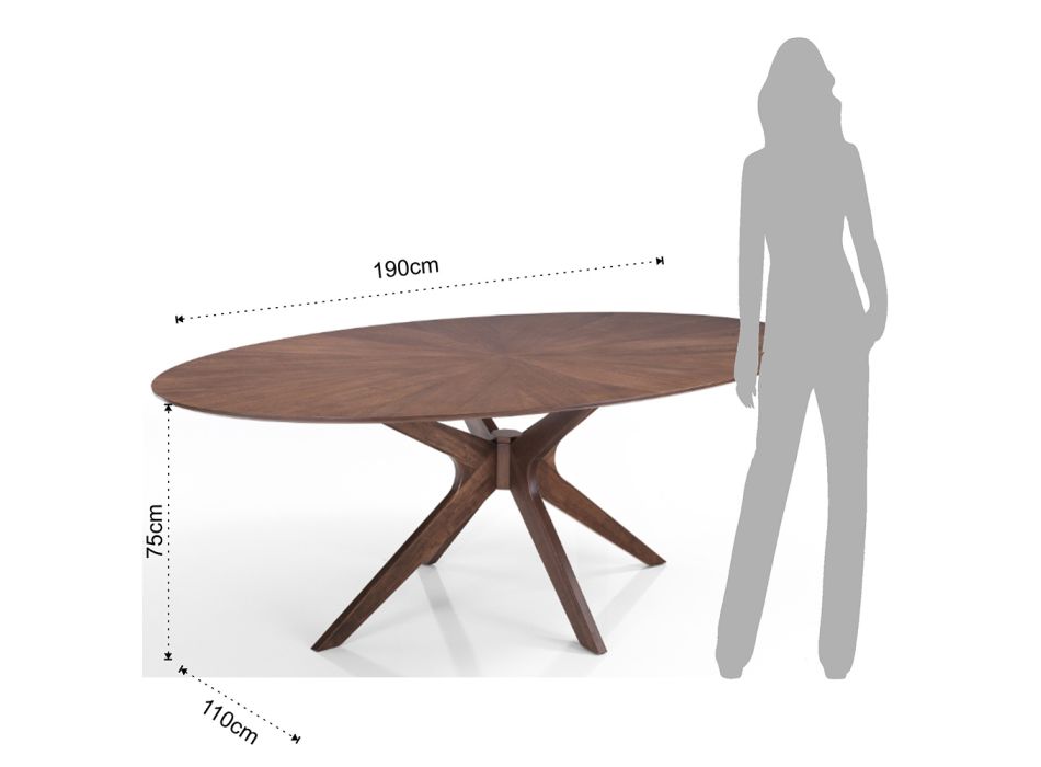 Table à manger ovale en Mdf avec structure en bois massif - Fulmine Viadurini