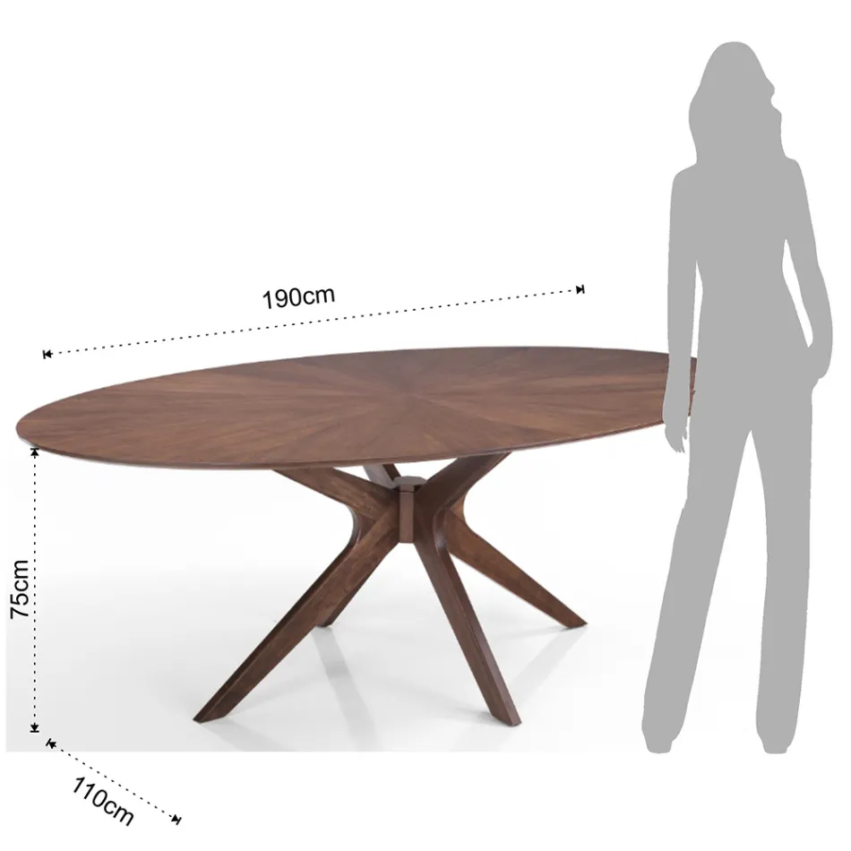 Table à manger ovale en Mdf avec structure en bois massif - Fulmine Viadurini