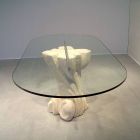 table à manger ovale design moderne pierre et le verre Aphrodite Viadurini