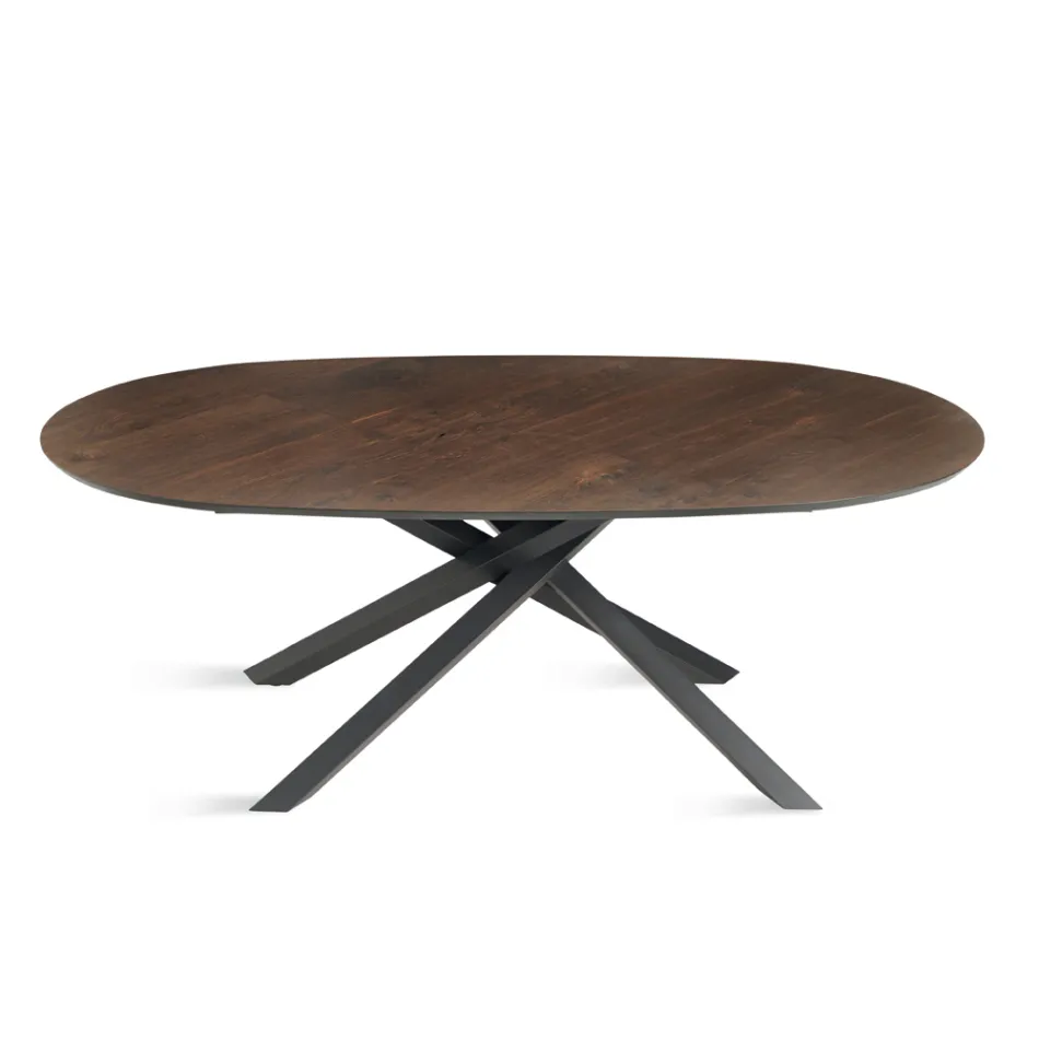 Table de salle à manger ovale en placage chêne et piètement en métal noir - Domo Viadurini